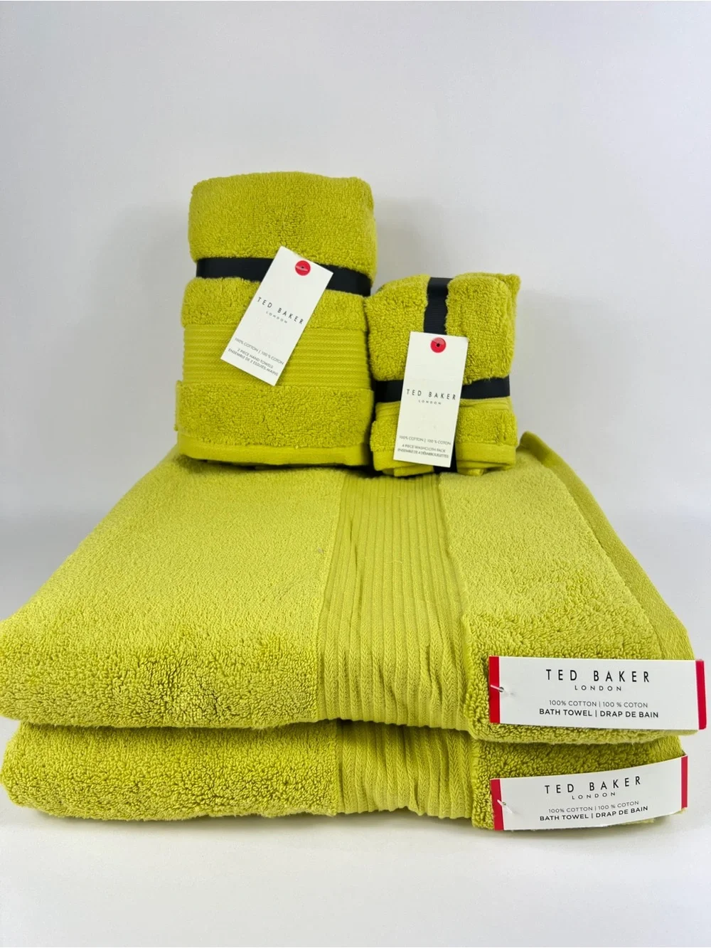 Ted Baker London Bath Towel Set Chartreuse Green Plush 100% Cotton 8 Pc NEW